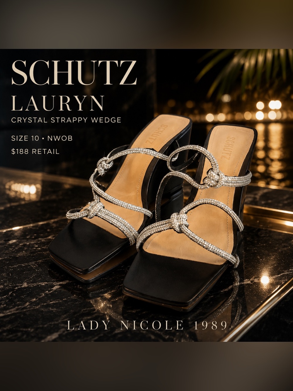Schutz Lauryn Crystal Wedge Sandals Size 10 NWOB